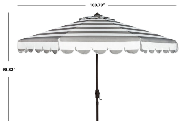 Safavieh VIENNA 9FT Crank Umbrella – Elegant Coastal Shade with Scalloped Edge for Stylish Outdoor Spaces Grey / White PAT8011B
