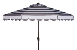 Safavieh VIENNA 9FT Crank Umbrella – Elegant Coastal Shade with Scalloped Edge for Stylish Outdoor Spaces Grey / White PAT8011B