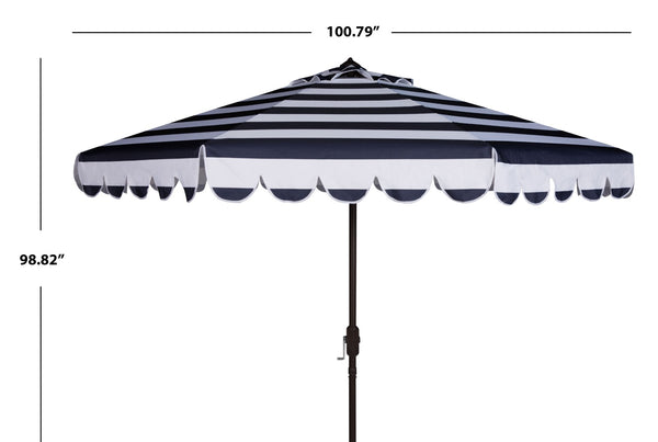Safavieh VIENNA 9FT Crank Umbrella – Elegant Coastal Shade with Scalloped Edge for Stylish Outdoor Spaces Navy / White PAT8011C