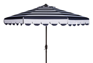 Safavieh VIENNA 9FT Crank Umbrella – Elegant Coastal Shade with Scalloped Edge for Stylish Outdoor Spaces Navy / White PAT8011C