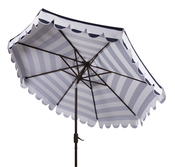 Safavieh VIENNA 9FT Crank Umbrella – Elegant Coastal Shade with Scalloped Edge for Stylish Outdoor Spaces Navy / White PAT8011C