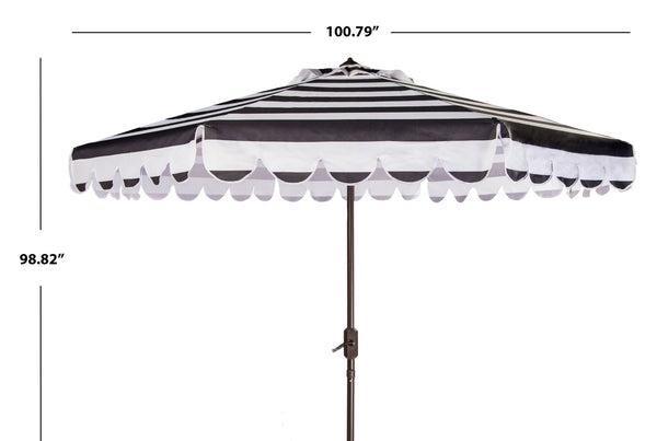 Safavieh VIENNA 9FT Crank Umbrella – Elegant Coastal Shade with Scalloped Edge for Stylish Outdoor Spaces Black / White PAT8011D