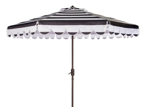 Safavieh VIENNA 9FT Crank Umbrella – Elegant Coastal Shade with Scalloped Edge for Stylish Outdoor Spaces Black / White PAT8011D
