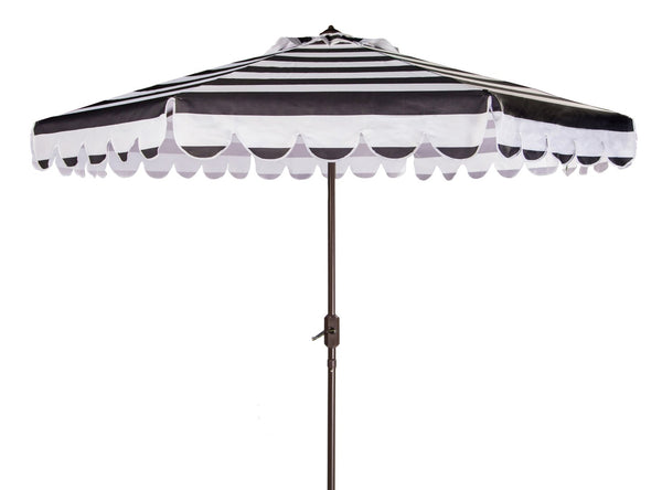 Safavieh VIENNA 9FT Crank Umbrella – Elegant Coastal Shade with Scalloped Edge for Stylish Outdoor Spaces Black / White PAT8011D