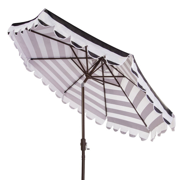 Safavieh VIENNA 9FT Crank Umbrella – Elegant Coastal Shade with Scalloped Edge for Stylish Outdoor Spaces Black / White PAT8011D