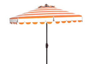 Safavieh VIENNA 9FT Crank Umbrella – Elegant Coastal Shade with Scalloped Edge for Stylish Outdoor Spaces Orange PAT8011O
