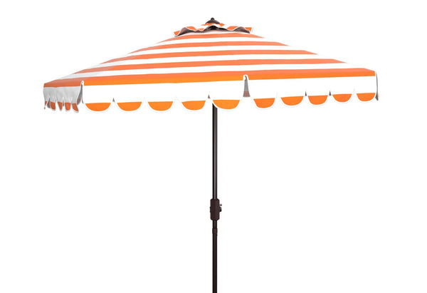 Safavieh VIENNA 9FT Crank Umbrella – Elegant Coastal Shade with Scalloped Edge for Stylish Outdoor Spaces Orange PAT8011O