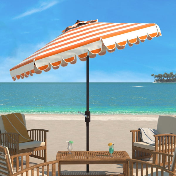 Safavieh VIENNA 9FT Crank Umbrella – Elegant Coastal Shade with Scalloped Edge for Stylish Outdoor Spaces Orange PAT8011O