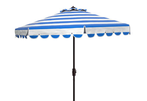 Safavieh VIENNA 9FT Crank Umbrella – Elegant Coastal Shade with Scalloped Edge for Stylish Outdoor Spaces Pacific Blue PAT8011P