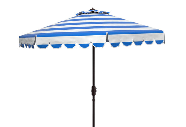 Safavieh VIENNA 9FT Crank Umbrella – Elegant Coastal Shade with Scalloped Edge for Stylish Outdoor Spaces Pacific Blue PAT8011P