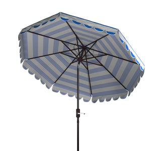 Safavieh VIENNA 9FT Crank Umbrella – Elegant Coastal Shade with Scalloped Edge for Stylish Outdoor Spaces Pacific Blue PAT8011P