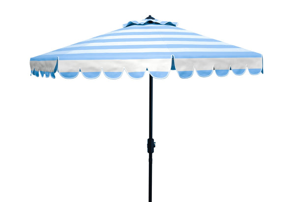 Safavieh VIENNA 9FT Crank Umbrella – Elegant Coastal Shade with Scalloped Edge for Stylish Outdoor Spaces Baby Blue / White PAT8011U