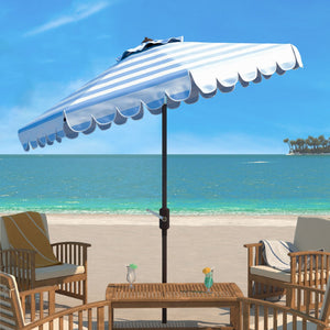 Safavieh VIENNA 9FT Crank Umbrella – Elegant Coastal Shade with Scalloped Edge for Stylish Outdoor Spaces Baby Blue / White PAT8011U