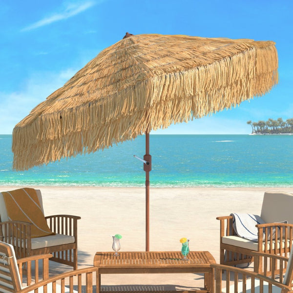 Safavieh TIKI 9FT Crank Umbrella - Stylish Sandy Tan Canopy for Ultimate Outdoor Shade & Relaxation Experience! PAT8012A