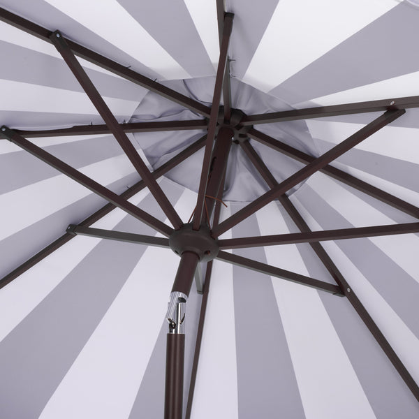 Meze 9 Ft Crank Umbrella With Elegant Striped Canopy And Durable Brown Metal Pole For Patio Shade And Style