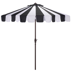 Meze 9 Ft Crank Umbrella With Elegant Striped Canopy And Durable Brown Metal Pole For Patio Shade And Style