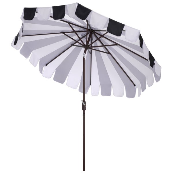 Meze 9 Ft Crank Umbrella With Elegant Striped Canopy And Durable Brown Metal Pole For Patio Shade And Style