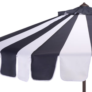 Meze 9 Ft Crank Umbrella With Elegant Striped Canopy And Durable Brown Metal Pole For Patio Shade And Style