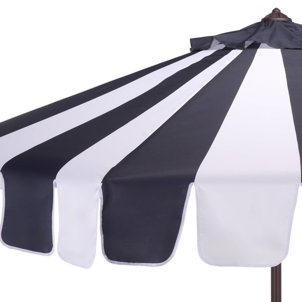 Meze 9 Ft Crank Umbrella With Elegant Striped Canopy And Durable Brown Metal Pole For Patio Shade And Style