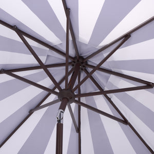 Meze 9 Ft Crank Umbrella With Elegant Striped Canopy And Durable Brown Metal Pole For Patio Shade And Style