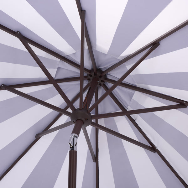 Meze 9 Ft Crank Umbrella With Elegant Striped Canopy And Durable Brown Metal Pole For Patio Shade And Style