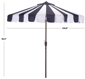 Meze 9 Ft Crank Umbrella With Elegant Striped Canopy And Durable Brown Metal Pole For Patio Shade And Style
