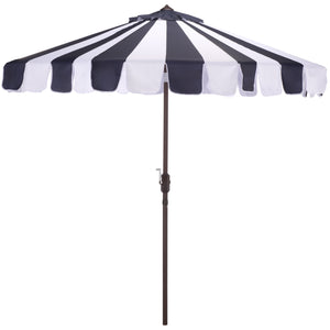 Meze 9 Ft Crank Umbrella With Elegant Striped Canopy And Durable Brown Metal Pole For Patio Shade And Style