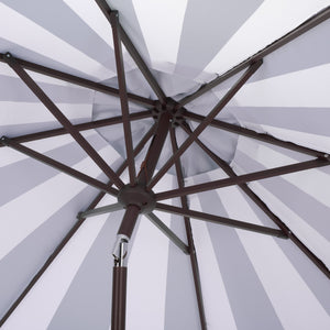 Meze 9 Ft Crank Umbrella With Elegant Striped Canopy And Durable Brown Metal Pole For Patio Shade And Style