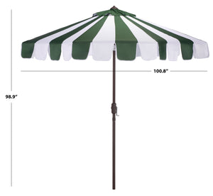 Meze 9 Ft Crank Umbrella With Elegant Striped Canopy And Durable Brown Metal Pole For Patio Shade And Style