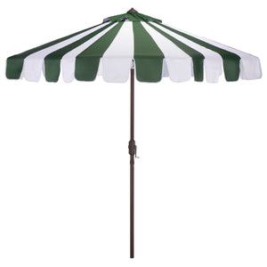 Meze 9 Ft Crank Umbrella With Elegant Striped Canopy And Durable Brown Metal Pole For Patio Shade And Style