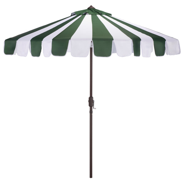 Meze 9 Ft Crank Umbrella With Elegant Striped Canopy And Durable Brown Metal Pole For Patio Shade And Style