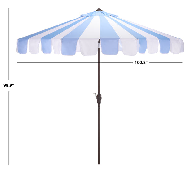 Meze 9 Ft Crank Umbrella With Elegant Striped Canopy And Durable Brown Metal Pole For Patio Shade And Style