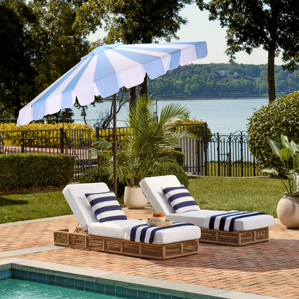 Meze 9 Ft Crank Umbrella With Elegant Striped Canopy And Durable Brown Metal Pole For Patio Shade And Style
