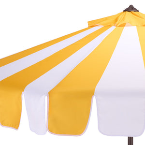 Meze 9 Ft Crank Umbrella With Elegant Striped Canopy And Durable Brown Metal Pole For Patio Shade And Style