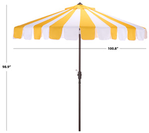 Meze 9 Ft Crank Umbrella With Elegant Striped Canopy And Durable Brown Metal Pole For Patio Shade And Style