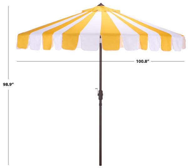 Meze 9 Ft Crank Umbrella With Elegant Striped Canopy And Durable Brown Metal Pole For Patio Shade And Style