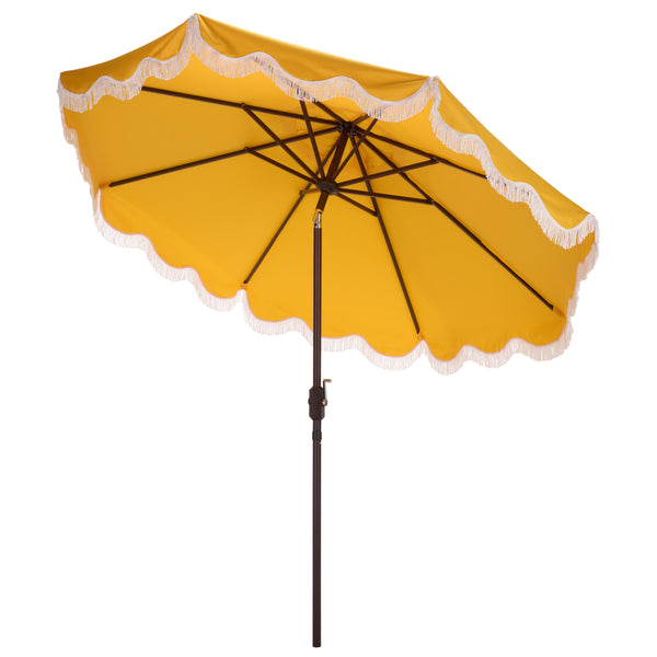 Torsa 9 Ft Crank Patio Umbrella With Brown Metal Pole, Smooth Operation, Durable Outdoor Shade