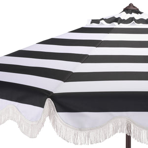 Lucerna 9 Ft Crank Patio Umbrella With Bold Stripe Canopy And Brown Metal Pole For Durable Shade