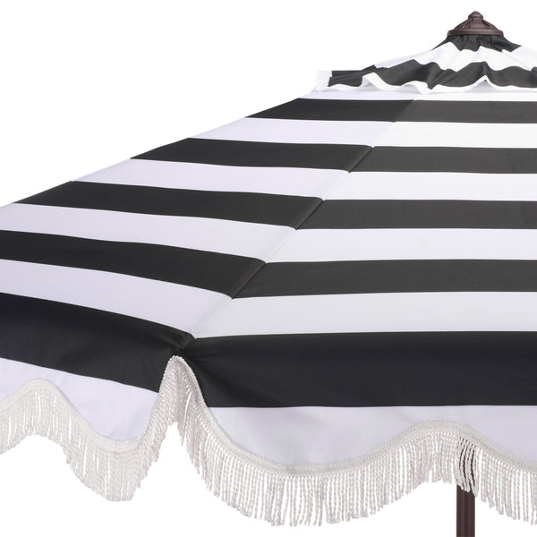 Lucerna 9 Ft Crank Patio Umbrella With Bold Stripe Canopy And Brown Metal Pole For Durable Shade