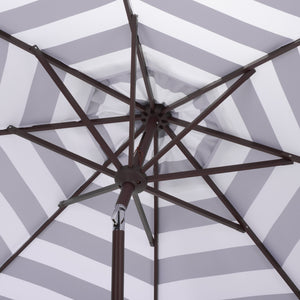 Lucerna 9 Ft Crank Patio Umbrella With Bold Stripe Canopy And Brown Metal Pole For Durable Shade