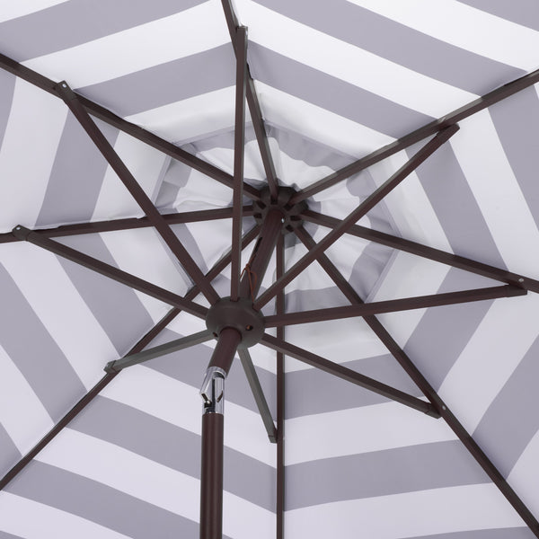 Lucerna 9 Ft Crank Patio Umbrella With Bold Stripe Canopy And Brown Metal Pole For Durable Shade