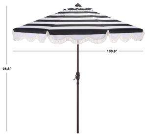 Lucerna 9 Ft Crank Patio Umbrella With Bold Stripe Canopy And Brown Metal Pole For Durable Shade