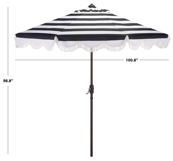 Lucerna 9 Ft Crank Patio Umbrella With Bold Stripe Canopy And Brown Metal Pole For Durable Shade