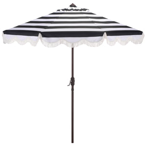 Lucerna 9 Ft Crank Patio Umbrella With Bold Stripe Canopy And Brown Metal Pole For Durable Shade