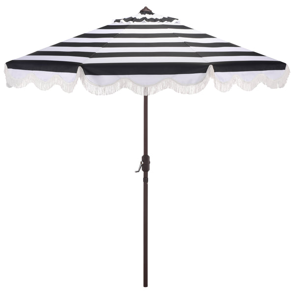Lucerna 9 Ft Crank Patio Umbrella With Bold Stripe Canopy And Brown Metal Pole For Durable Shade