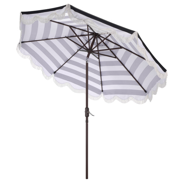 Lucerna 9 Ft Crank Patio Umbrella With Bold Stripe Canopy And Brown Metal Pole For Durable Shade