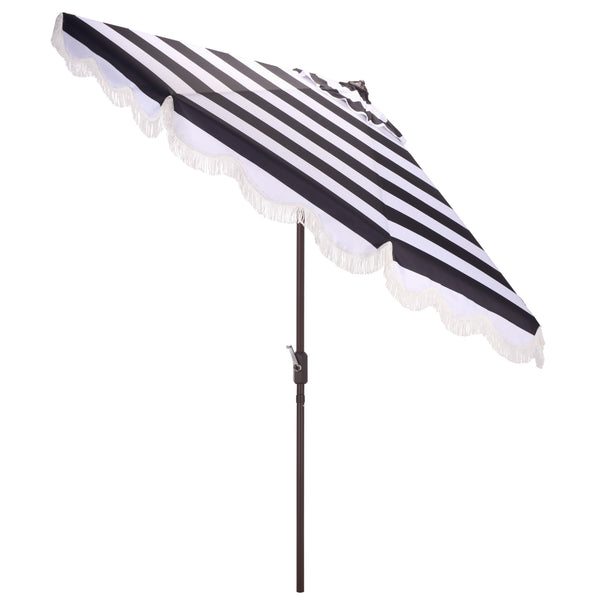Lucerna 9 Ft Crank Patio Umbrella With Bold Stripe Canopy And Brown Metal Pole For Durable Shade