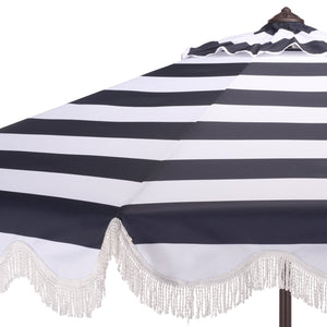 Lucerna 9 Ft Crank Patio Umbrella With Bold Stripe Canopy And Brown Metal Pole For Durable Shade