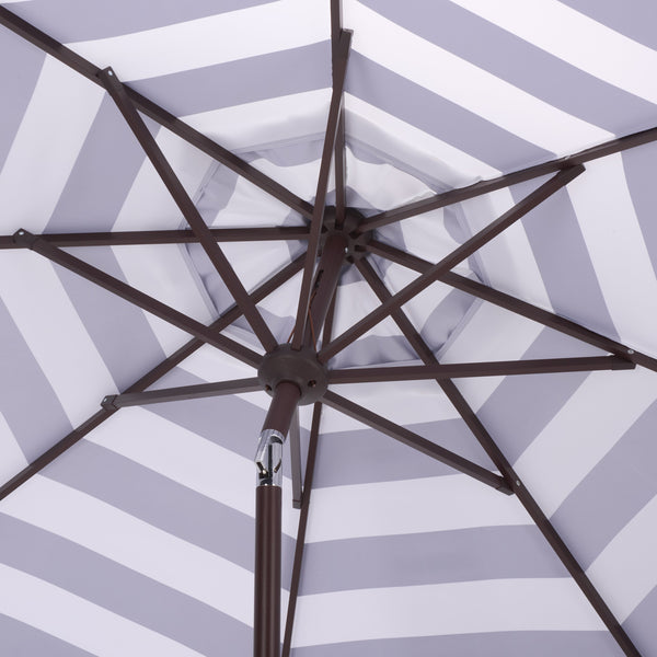 Lucerna 9 Ft Crank Patio Umbrella With Bold Stripe Canopy And Brown Metal Pole For Durable Shade