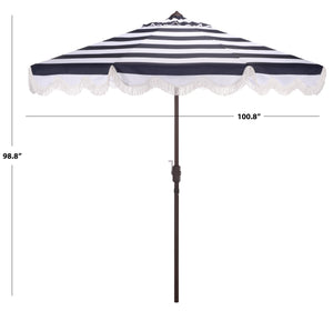 Lucerna 9 Ft Crank Patio Umbrella With Bold Stripe Canopy And Brown Metal Pole For Durable Shade
